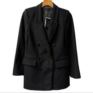 NWT Zara Woman Black Double Breasted Blazer Jacket Wool Blend Size XS